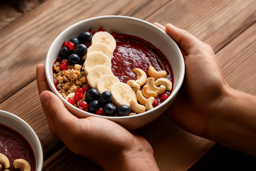 orang yang memegang semangkuk smoothie bowl - plantiq